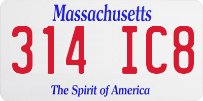 MA license plate 314IC8