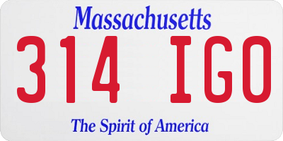 MA license plate 314IG0
