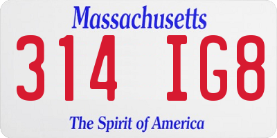 MA license plate 314IG8