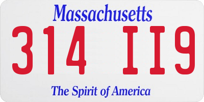 MA license plate 314II9