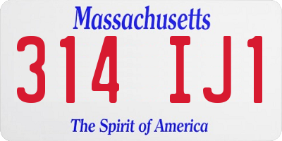 MA license plate 314IJ1