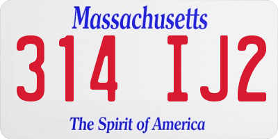 MA license plate 314IJ2
