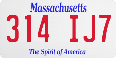 MA license plate 314IJ7