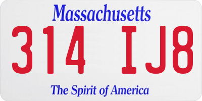 MA license plate 314IJ8