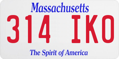 MA license plate 314IK0
