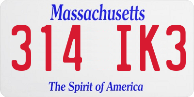 MA license plate 314IK3