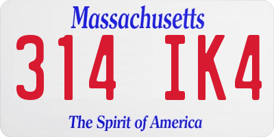 MA license plate 314IK4