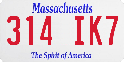 MA license plate 314IK7