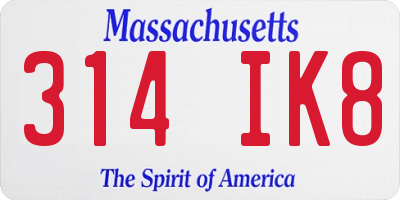 MA license plate 314IK8