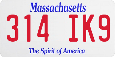 MA license plate 314IK9