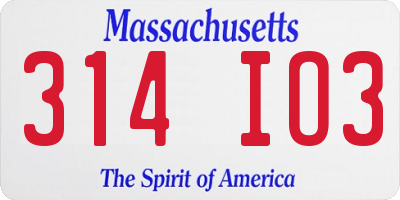 MA license plate 314IO3
