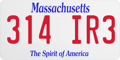 MA license plate 314IR3