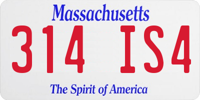 MA license plate 314IS4