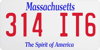 MA license plate 314IT6