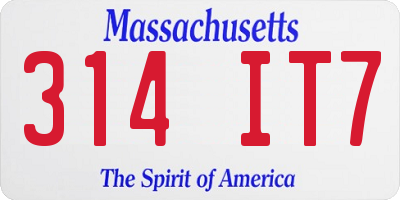 MA license plate 314IT7
