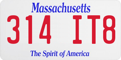 MA license plate 314IT8