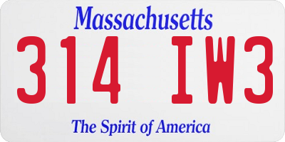 MA license plate 314IW3