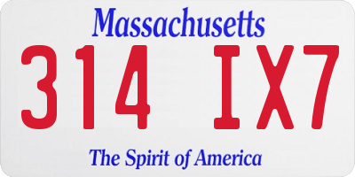 MA license plate 314IX7