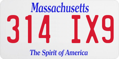 MA license plate 314IX9