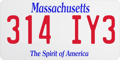 MA license plate 314IY3