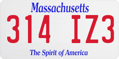 MA license plate 314IZ3
