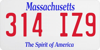 MA license plate 314IZ9