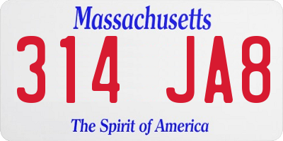MA license plate 314JA8