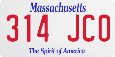 MA license plate 314JC0