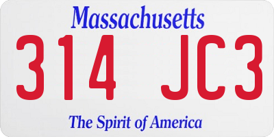 MA license plate 314JC3