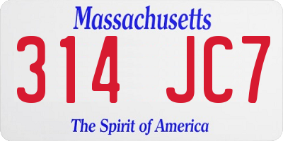 MA license plate 314JC7