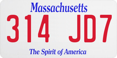 MA license plate 314JD7