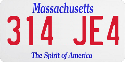 MA license plate 314JE4