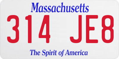 MA license plate 314JE8