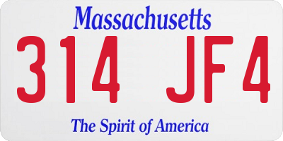 MA license plate 314JF4