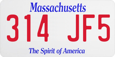MA license plate 314JF5