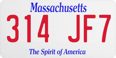 MA license plate 314JF7
