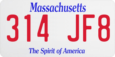 MA license plate 314JF8