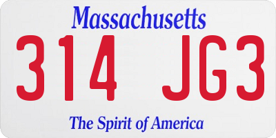 MA license plate 314JG3