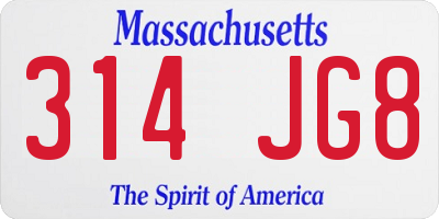 MA license plate 314JG8