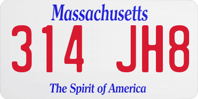 MA license plate 314JH8