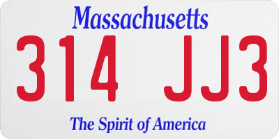 MA license plate 314JJ3