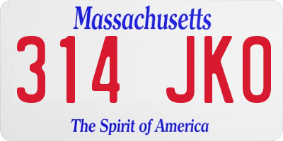 MA license plate 314JK0
