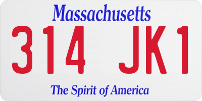 MA license plate 314JK1