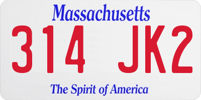 MA license plate 314JK2