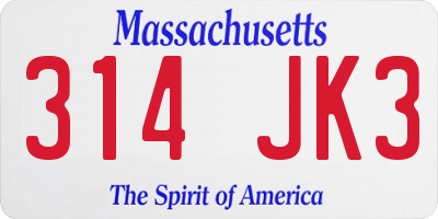 MA license plate 314JK3