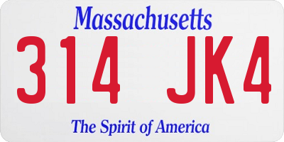 MA license plate 314JK4