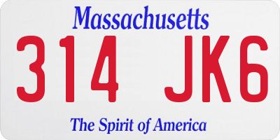 MA license plate 314JK6