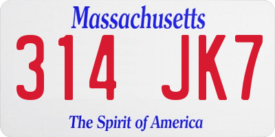 MA license plate 314JK7