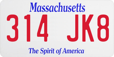 MA license plate 314JK8
