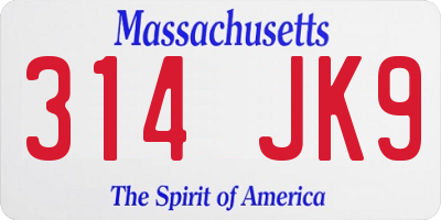 MA license plate 314JK9